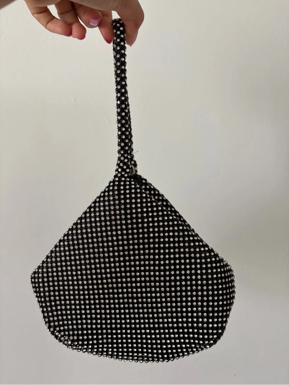 Black Rhinestone Mesh Wristlet Bag